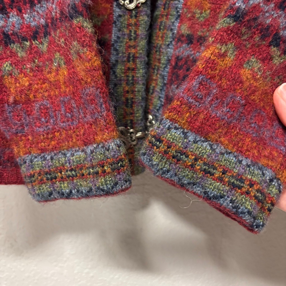 Women's Squaw Valley Red Multicolor Fair Isle Wool Cardigan S - Picture 3 of 9